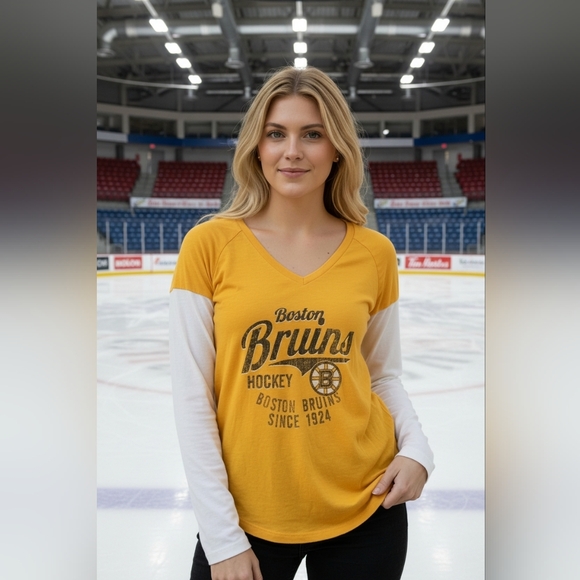 NHL licensed Tops - ⛸️NHL Official Licensed BOSTON BRUINS Women's Yellow Long Sleeve Shirt